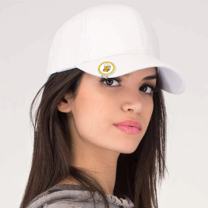 GLASS OF BEER WITH GOLD GLITZY EDGES BALL MARKER WITH HAT CLIP INCLUDED