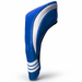 A blue and white golf club headcover shown upright against a clean white background.