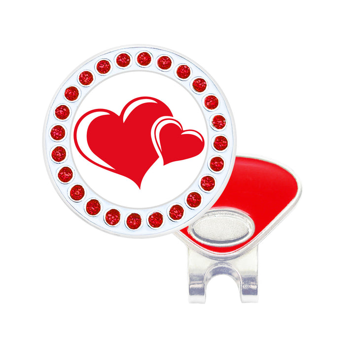 Navika Glitzy Double Hearts Ball Marker with Hat Clip