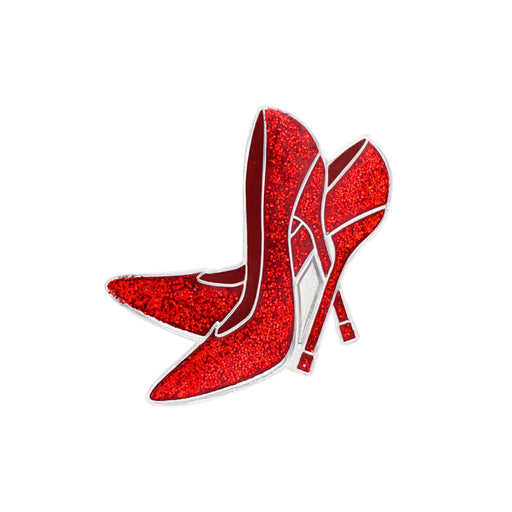 Red glitter high-heeled shoes on a white background