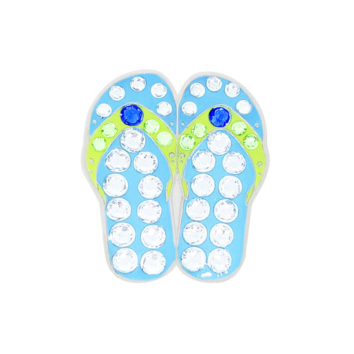 Flip-flop design with blue and green accents on a white background