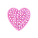 Pink heart-shaped object with embedded crystals on a white background