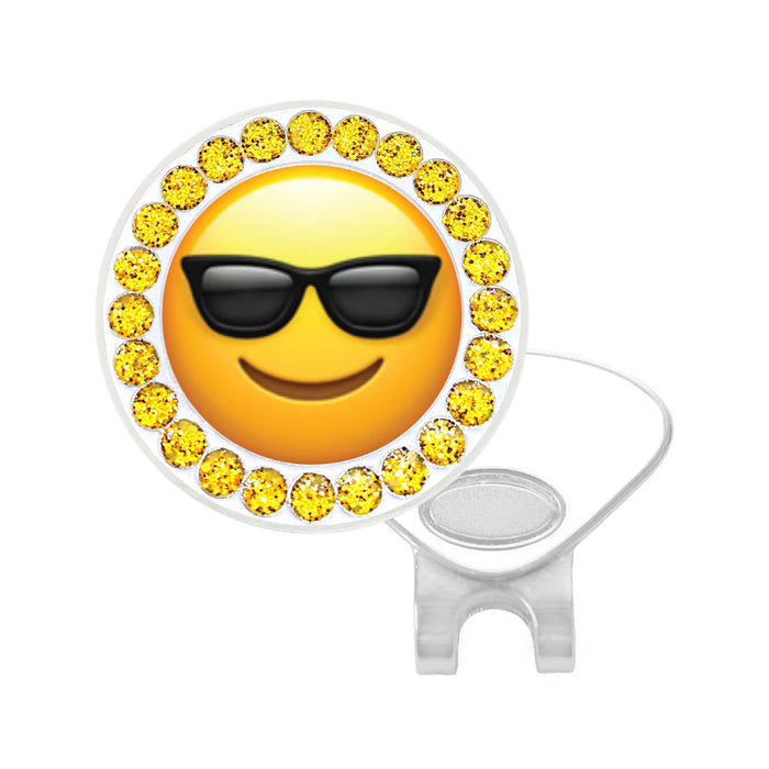 EMOJI SUNGLASSES BALL MARKER WITH GOLD GLITZY EDGES AND HAT CLIP