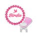 Golf ball marker with pink glittery design and 'Birdie' text on a white background