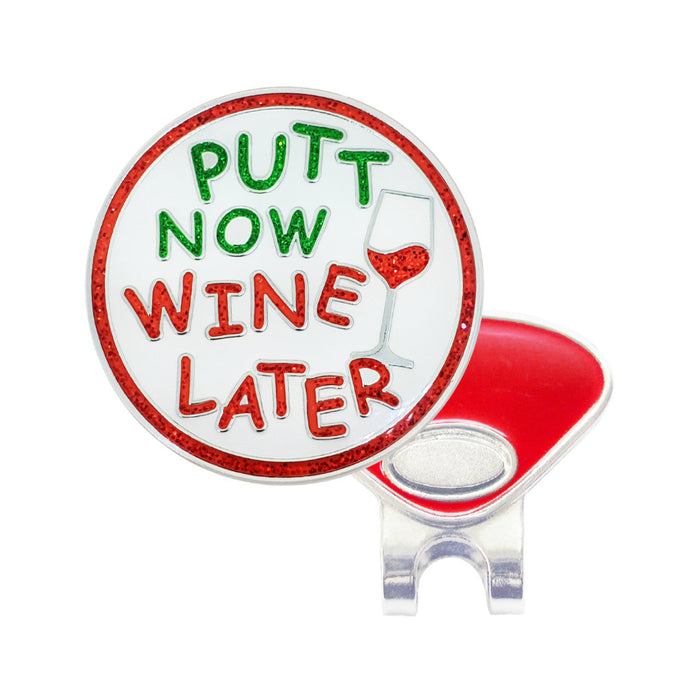 Navika Glitzy Putt Now Wine Later Ball Marker with Hat Clip
