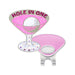 A pink and silver golf accessory shaped like a martini glass, featuring the words 'HOLE IN ONE' in glittery pink lettering and a silver golf ball graphic, shown alongside a matching pink and silver magnetic clip on a white background.